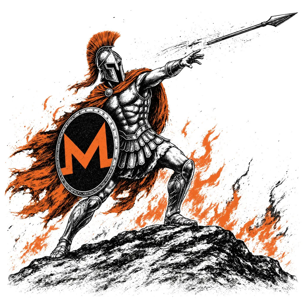 Ink drawing of a hoplite who throws a spear from a ridge.
