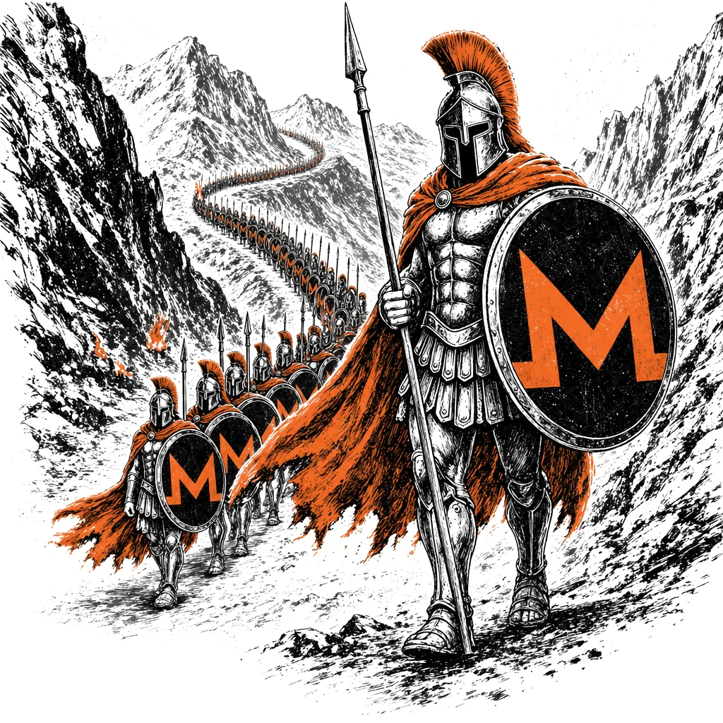 Ink drawing of a long column of hoplites that marches through a mountain pass.